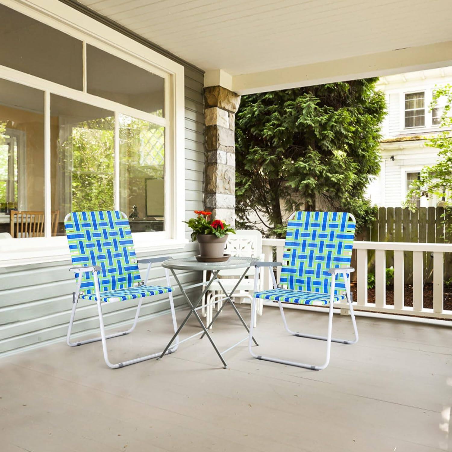 Alt View 4. Winado - 2PCS 37in Oversized Patio Lawn Chairs Folding, Webbed Folding, Beach, Portable Camping Chairs for Outdoor Yard, Garden - Blue Stripe.