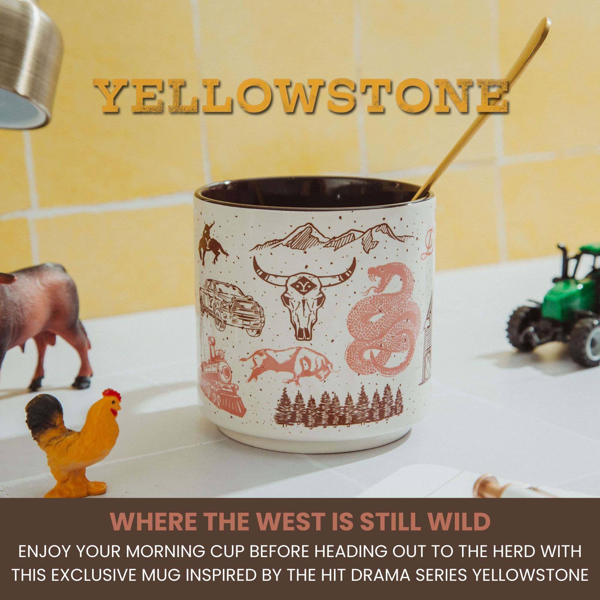 YELLOWSTONE

WHERE THE WEST IS STILL WILD

ENJOY YOUR MORNING CUP BEFORE HEADING OUT TO THE HERD WITH THIS EXCLUSIVE MUG INSPIRED BY THE HIT DRAMA SERIES YELLOWSTONE