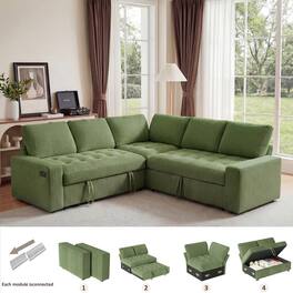 Dyonery - 80" L-Shaped Modern Sofa Modular Sectional Couch, 5-Seat Corduory Deep Seat Sofa with 6 Cushion - Green