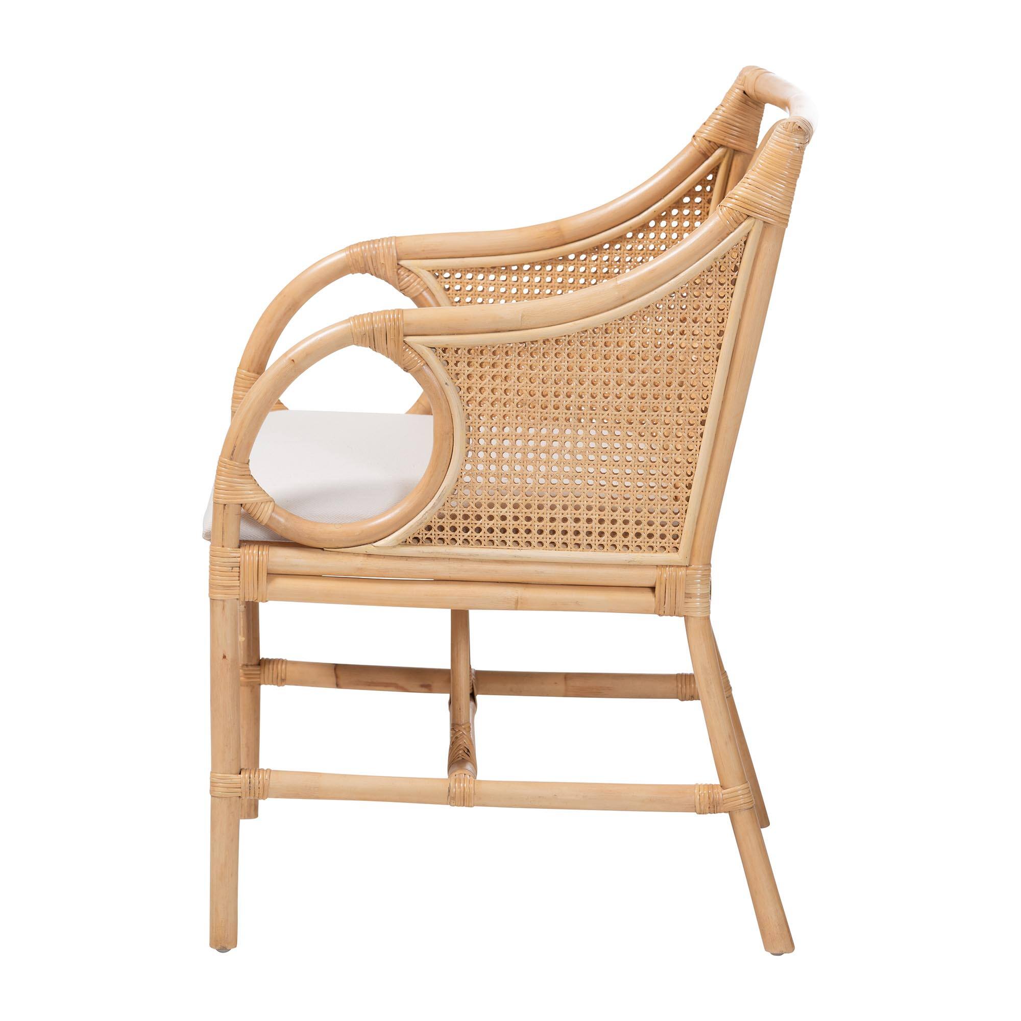 Left. bali & pari - Matt Natural Rattan Armchair with Upholstered Seat - Natural Rattan/White.