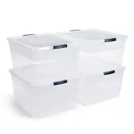 RubberMaid - 4 Pack 74 Quart Storage Containers with Lids, Garage and Home - Clear