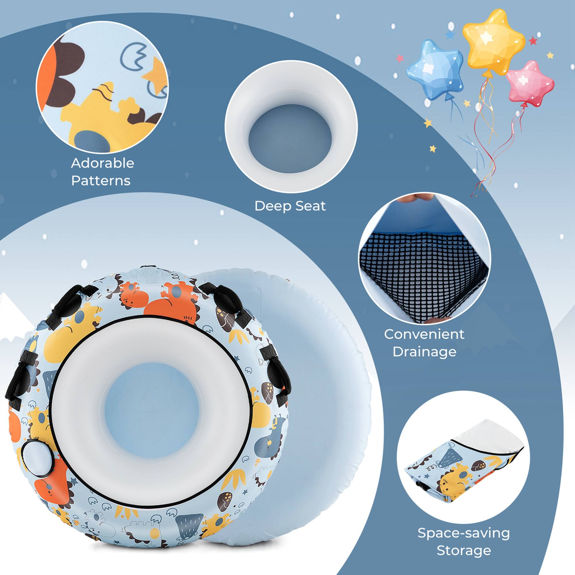 Adorable Patterns, Deep Seat, Convenient Drainage, 4 Space-saving Storage