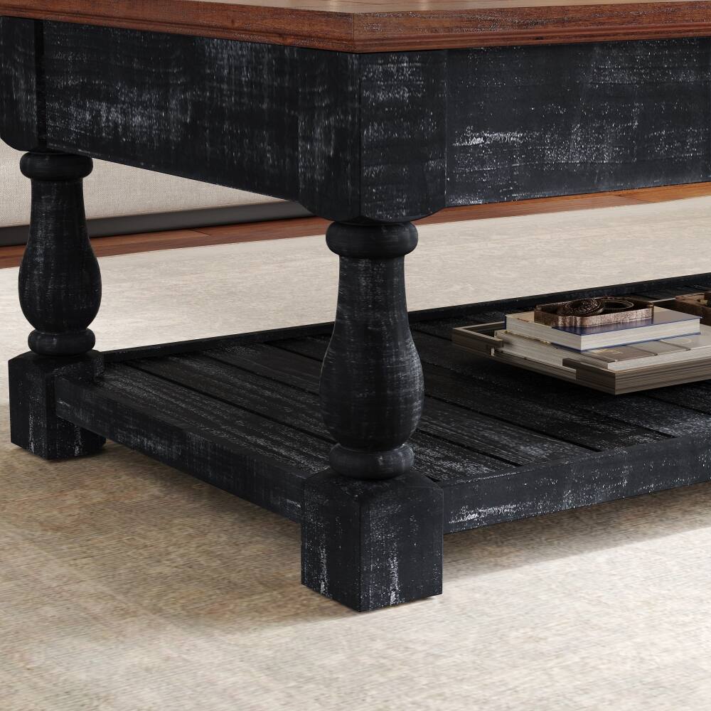 Alt View 2. Loheer - Loheer retro lift-top coffee table with hidden compartments and solid wood frame - Antique Espresso.