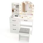 Front. Costway - Costway Vanity Set with Mirror and Lights with 3-Color Lighting & Adjustable Brightness White - White.
