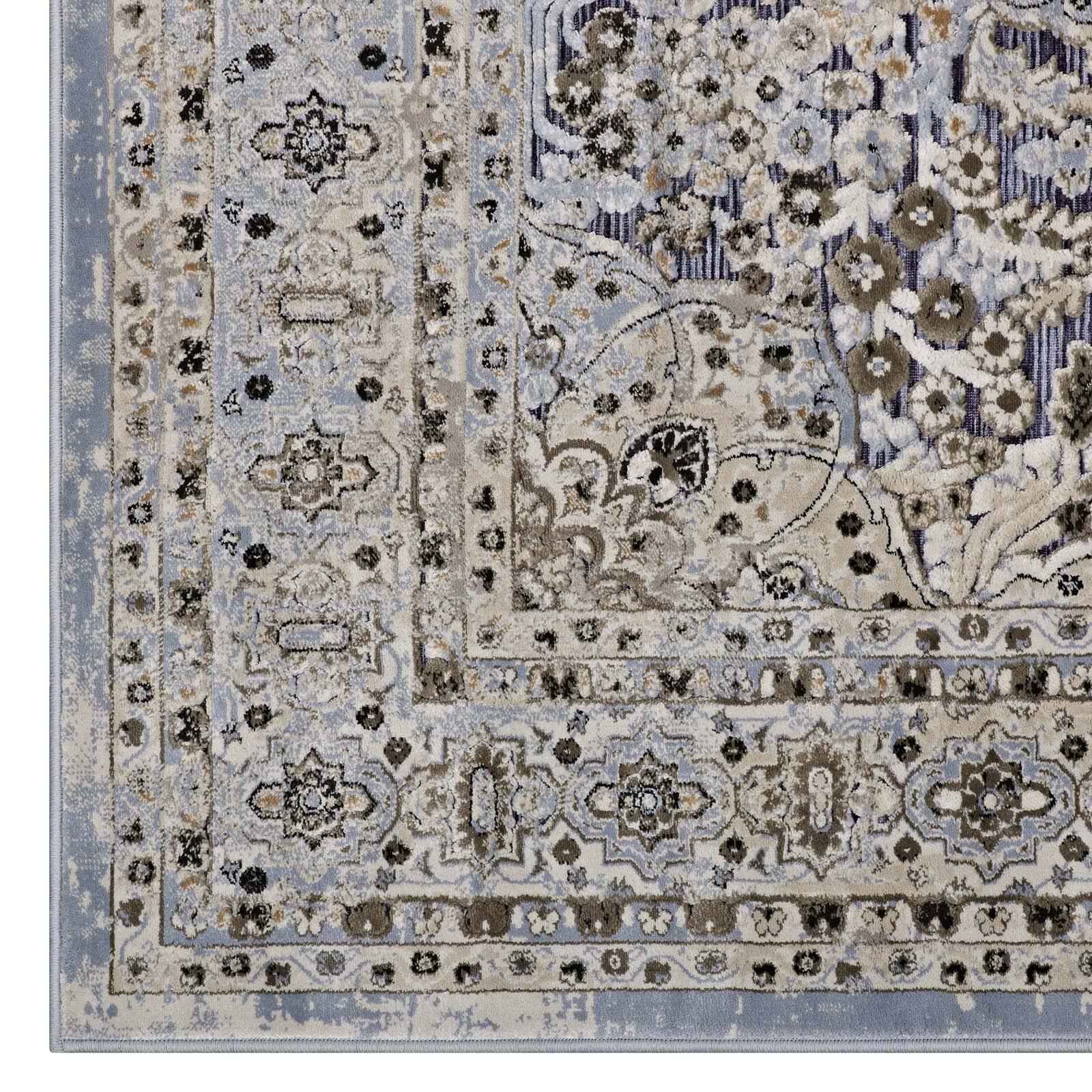 Alt View 1. Modway - Elqenna Ornate Vintage Floral Turkish Area Rug - Blue and Cream.