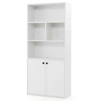 Front. SlickBlue - Modern 5-Tier Bookcase with Open Cube Storage and Adjustable Shelf - White.