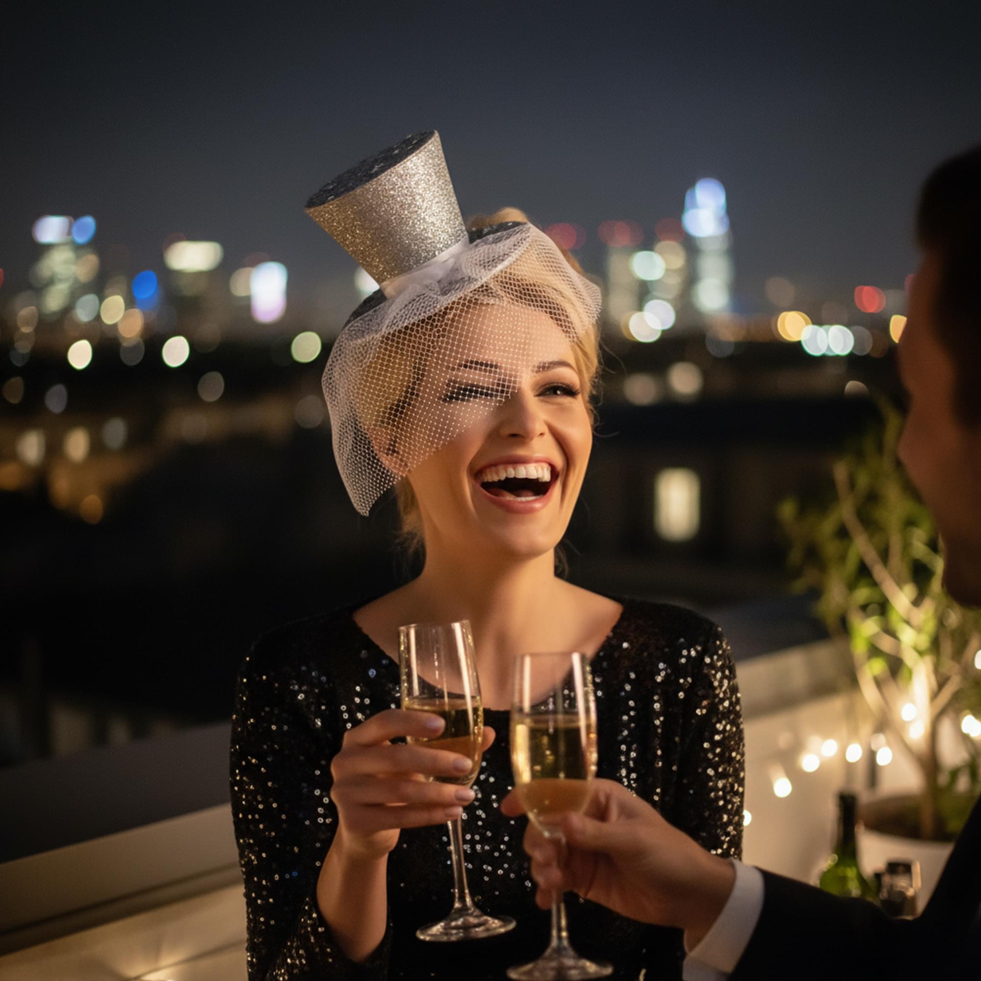 Alt View 2. Smiffys - Silver Glitter Mini Top Hat Headband Costume Accessory - Silver.