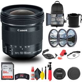 Canon - EF-S 10-18mm f/4.5-5.6 IS STM Lens (9519B002) + Filter + BackPack + More - Black