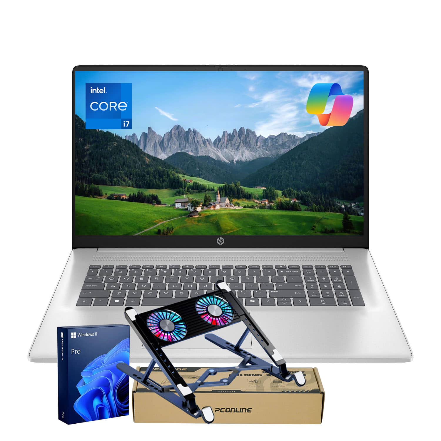 HP - 17.3" FHD Laptop - Intel Core i7-1355U, 16GB RAM - 1TB SSD - Numeric Keypad & Copilot - Win 11 Pro - PCO Laptop Cooler - Silver