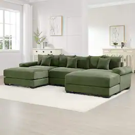 Roomtec - 130 inch Oversized Cloud Modular Sectional CouchPremium Corduroy Fabric 3Seater Deep Seat Wide Armrests With An - Green