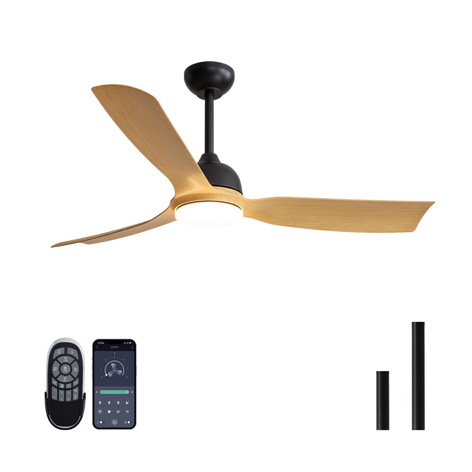 Siljoy - 52" Wood Tone 3-Blade Ceiling Fan Light Modern Integrated LED Ceiling Fan for Bedroom Living Room Foyer - Natural Wood Tone