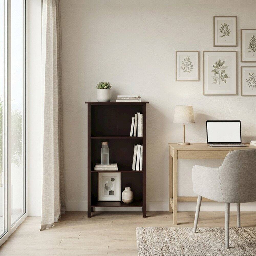 Alt View 4. FurniFact - Solid and Composite Wood 4-Tier Bookcase with Open Storage Shelves - Walnut.