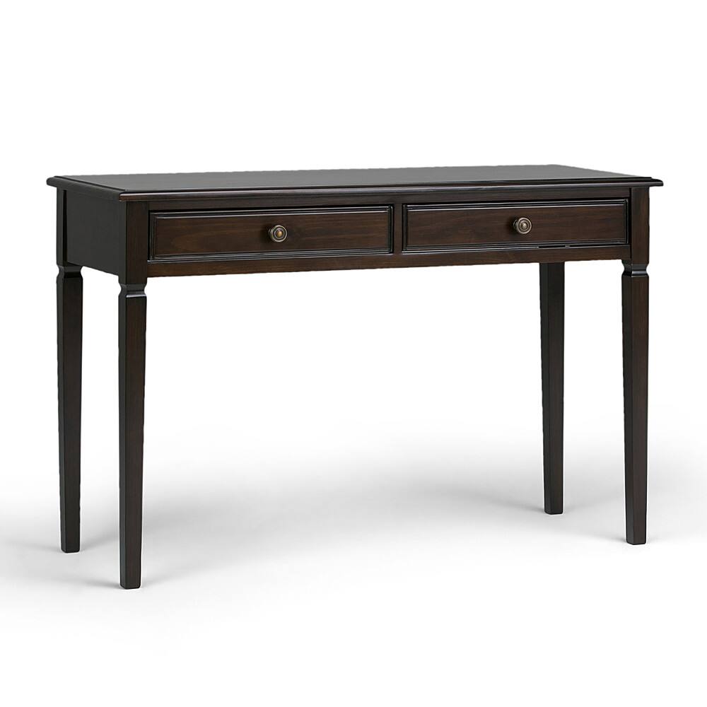 Front. Simpli Home - Connaught Rectangular Solid Pine 2-Drawer Table - Dark Chestnut Brown.