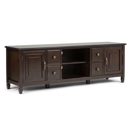 Front. Simpli Home - Connaught TV Stand for most TVs Up to 80" - Dark Chestnut Brown.