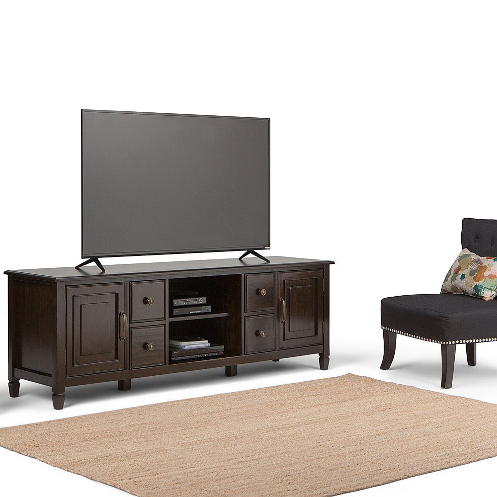 Left View: Simpli Home - Connaught TV Stand for most TVs Up to 80" - Dark Chestnut Brown