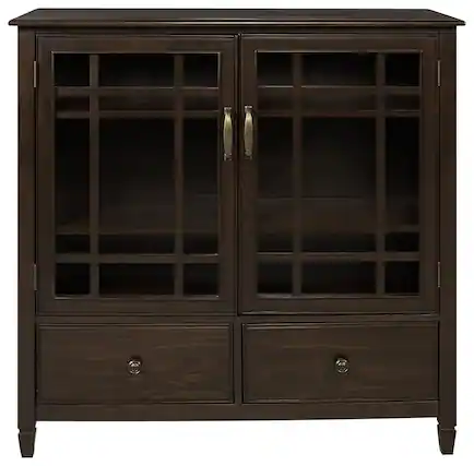 Front. Simpli Home - Connaught Tall Storage Cabinet - Dark Chestnut Brown.