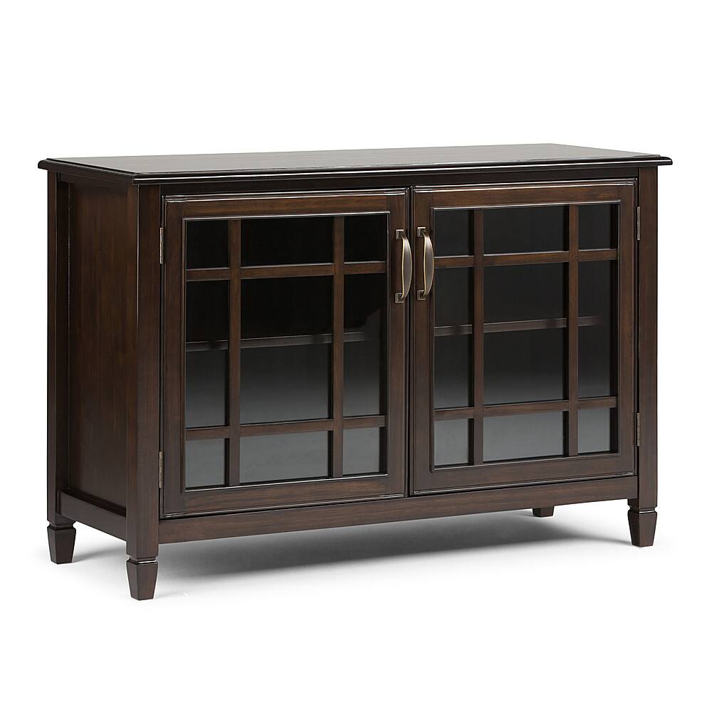 Front. Simpli Home - Connaught Low Storage Cabinet - Dark Chestnut Brown.