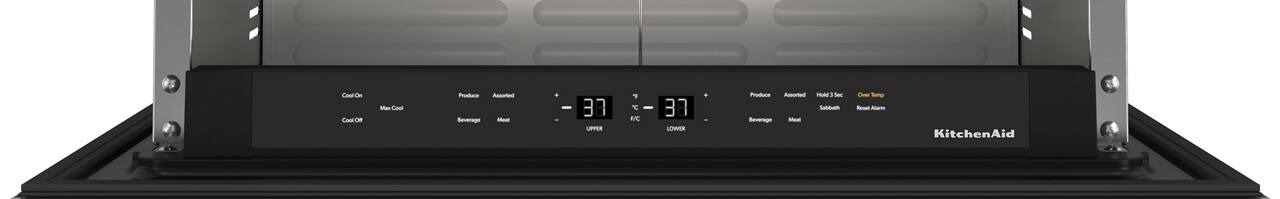 Cool On  
Max Cool  
Cool Off  

Produce  
Assorted  
Beverage  
Meat  

88  
UPPER  

87  
LOWER  

Hold 3 Sec  
Sabbath  

Over Temp  
Reset Alarm  

KitchenAid