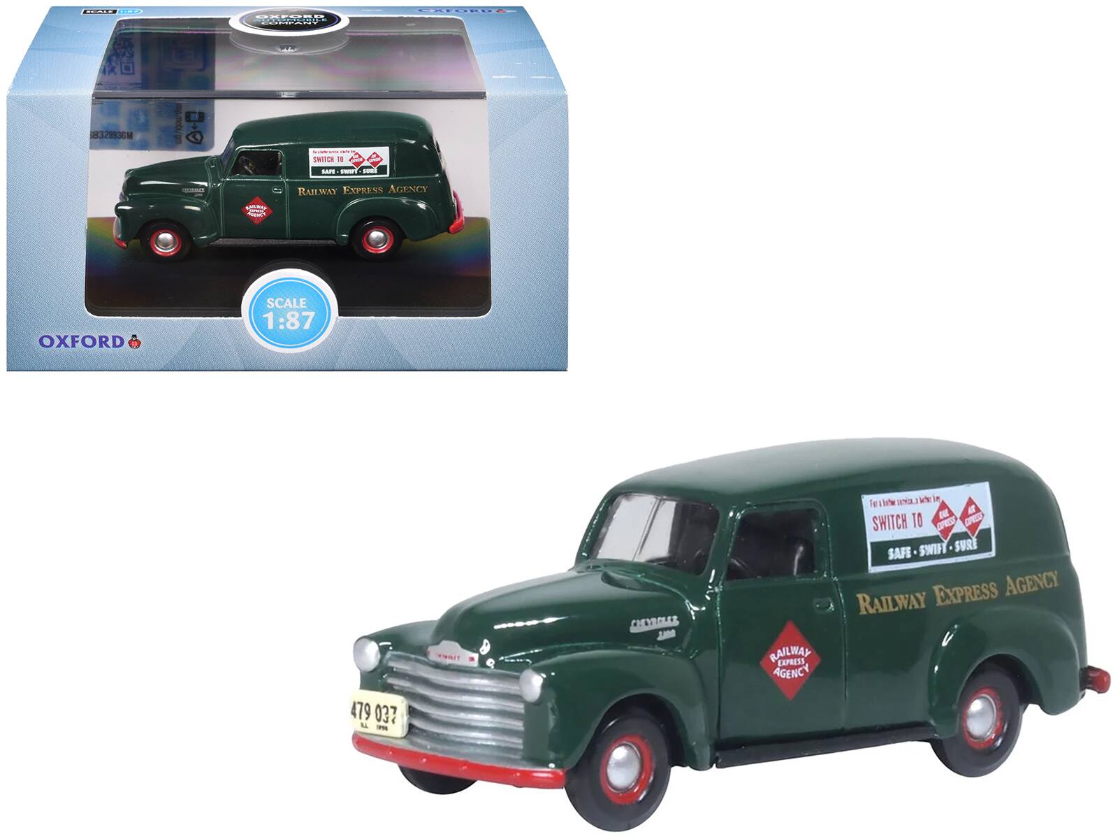 "1950 Chevrolet Panel Van ""Railway Express Agency"" Dark Green 1/87 (HO) Diecast Model Car by Oxford Diecast" price history on PriceWatchPro