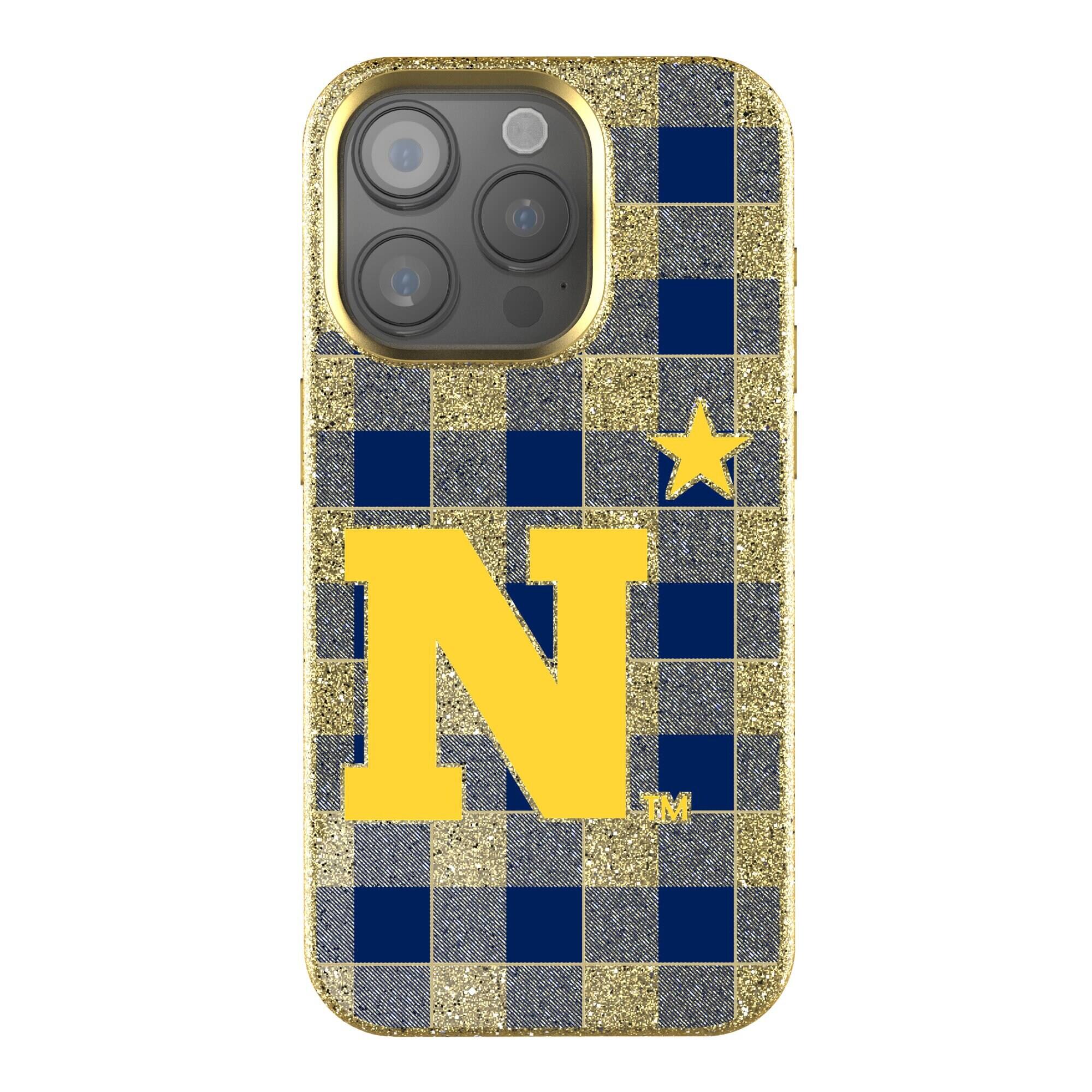 Keyscaper - NCAA - Navy Midshipmen Plaid Bling iPhone Case - 16 Plus - Gold