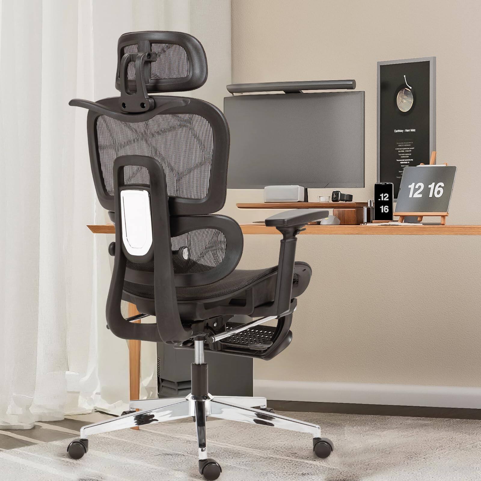 Hirose Alice - Ergonomic Mesh Office & Gaming Chair with Footrest, High Back Home Office Desk Chair, Comfortable Lumbar Su - Black Modern