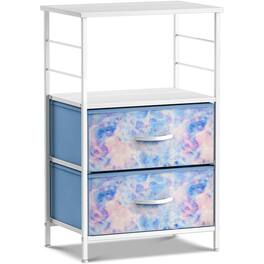 Sorbus - 2 Drawers Nightstand with Shelf - Steel Frame, Wood Top &Fabric Bins -Home, Bedroom, Office & More - Tie dye blue