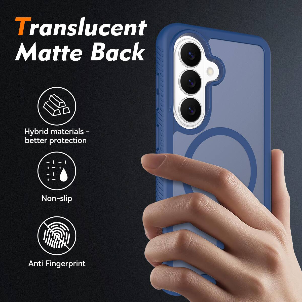 Translucent Matte Back  
Hybrid materials - better protection  
Non-slip  
Anti Fingerprint