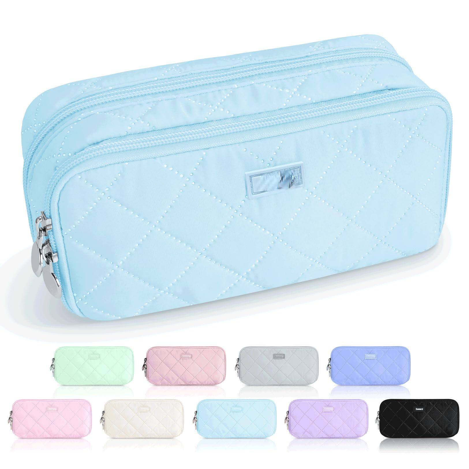 Dapper Styles - Pencil Case Pouch Extra Big Bag With 8 Compartments Pen Opening Soft Quilted Organizer Zipper Portable For Teen Sky - Black