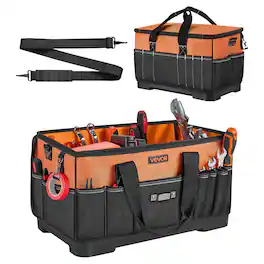 VEVOR - Tool Bag, 19.1 Inch, 33-Pocket Portable Large Tool Box Organizer Storage, Toolbox with Water-Resistant Base, Zipper - Black;Orange