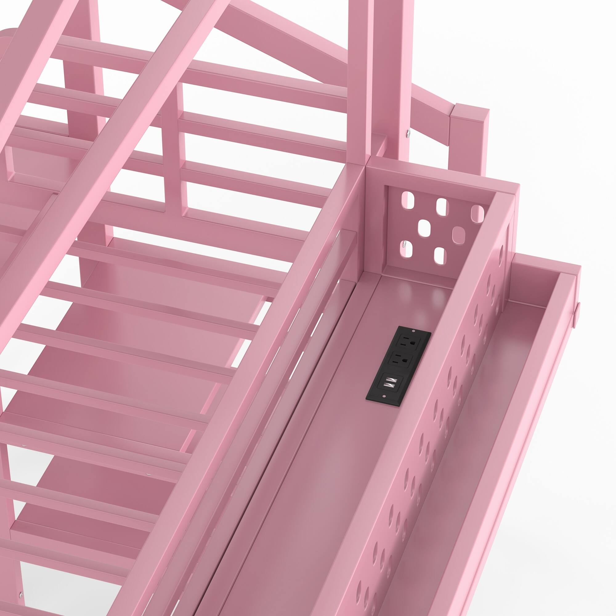 Alt View 6. Boyel Living - Twin Size Loft Bed with Storage Stairs Shelves and Built in Wardrobe Metal Loft Bed Frame - Pink.