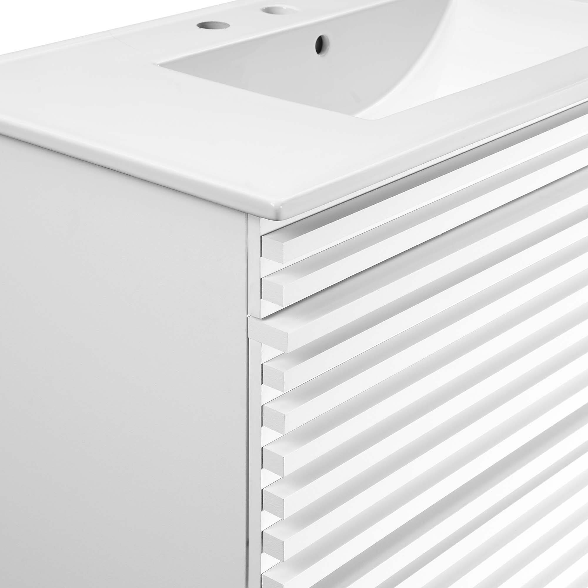 Alt View 5. Modway - Render Wall-Mount Bathroom Vanity with White Basin Included - White White.
