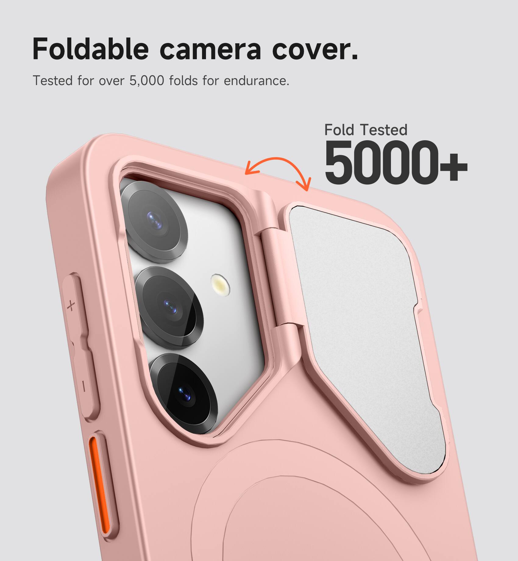 Foldable camera cover.  
Tested for over 5,000 folds for endurance.  
Fold Tested 5000+