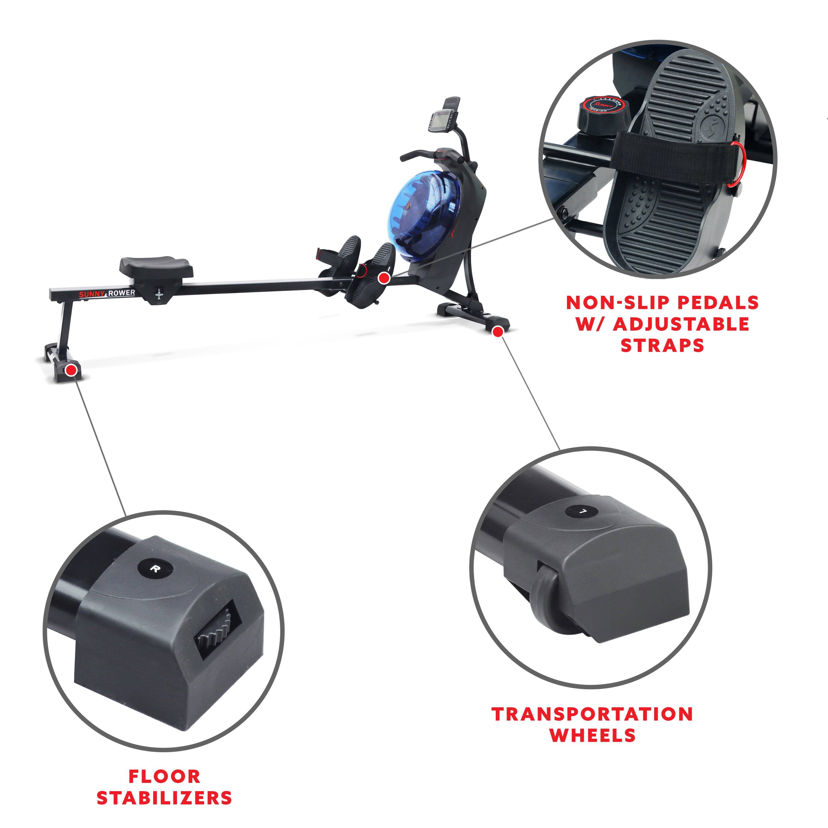 SUNNY ROWER NON-SLIP PEDALS W/ ADJUSTABLE STRAPS TRANSPORTATION WHEELS FLOOR STABILIZERS