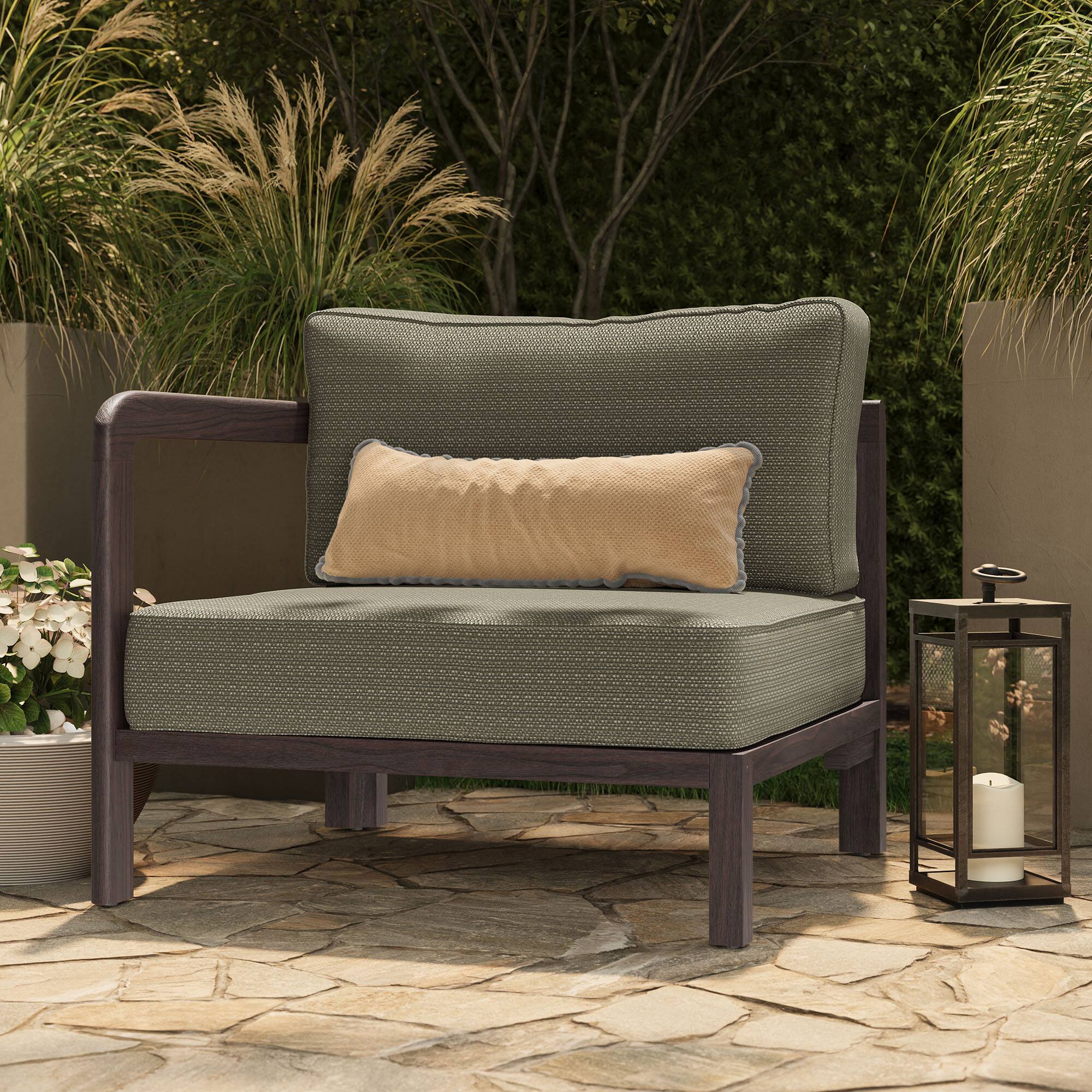 Front. Modway - Kona Outdoor Teak Wood Left-Arm Facing Modular Armchair by Modway - Ash.