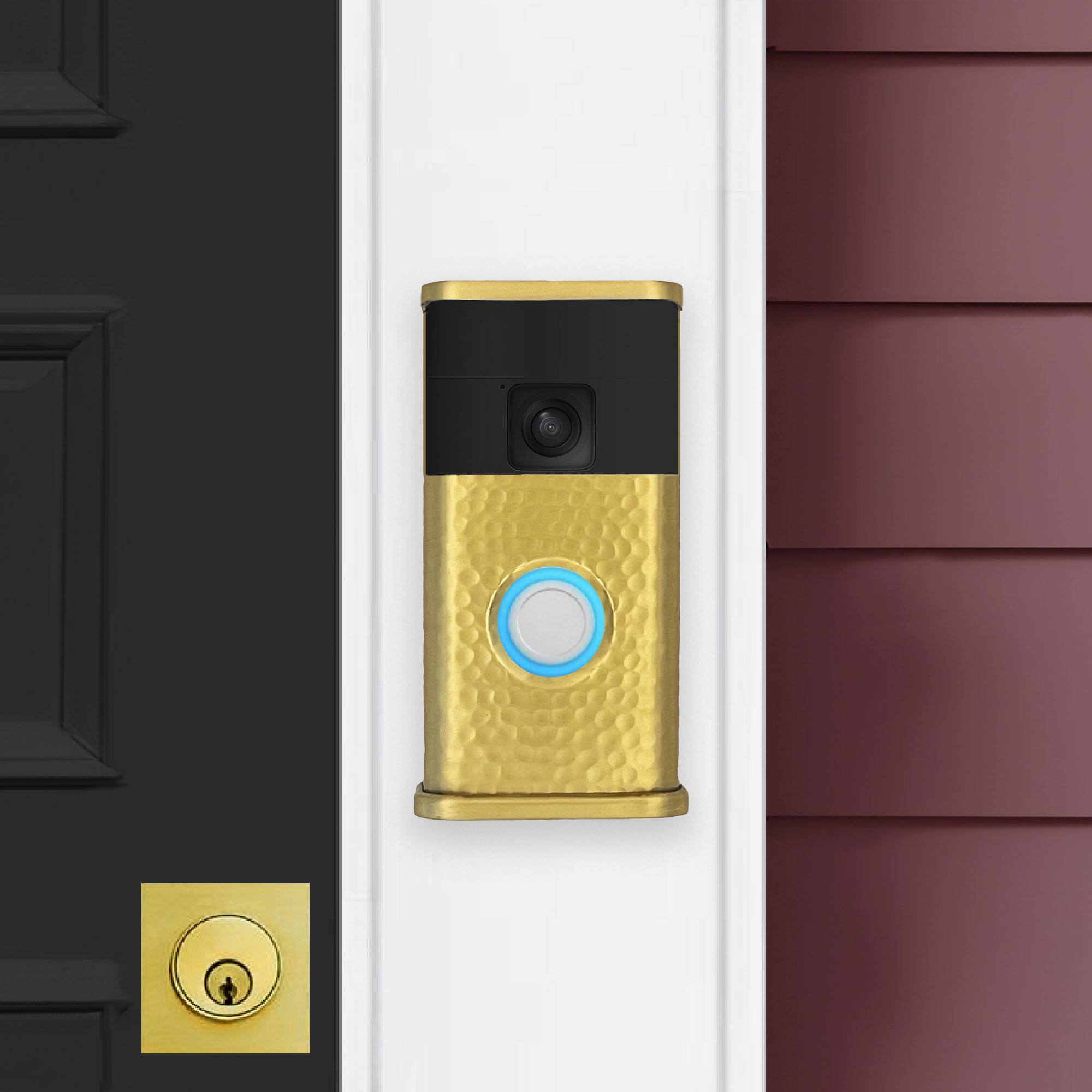 Alt View 3. Michael Healy - Hammered Video Doorbell Cover (Ring Battery Doorbell 2024 Release) - Satin Brass.