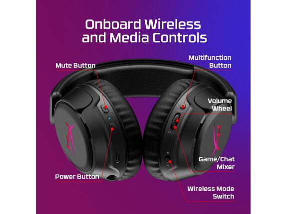 Onboard Wireless and Media Controls

- Mute Button
- Multifunction Button
- Volume Wheel
- Power Button
- Game/Chat Mixer
- Wireless Mode Switch