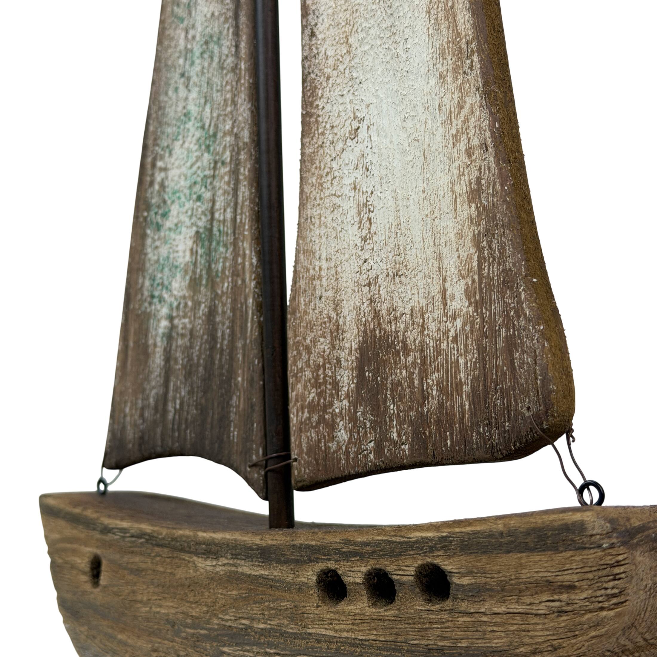 Alt View 9. Things2Die4 - Weathered Wood Sailboat Sculpture 22 Inch Nautical Coastal Tabletop Decor - Natural.