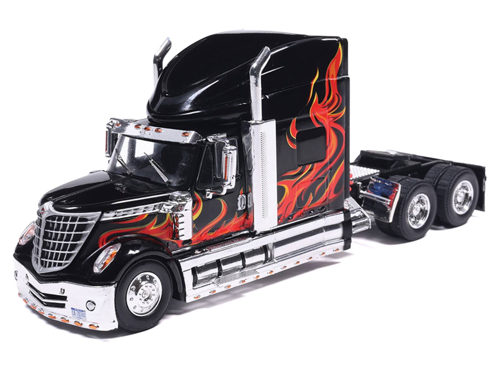 Alt View 1. IXO - 2010 International Lonestar Truck Tractor Black with Flame Graphics 1/64 Diecast Model by IXO Models.