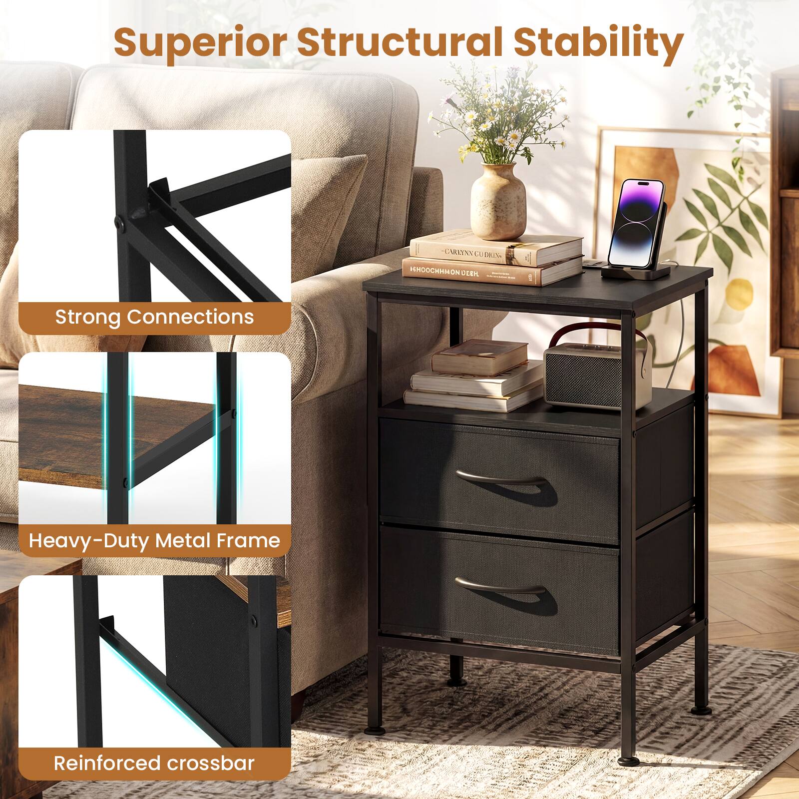 Superior Structural Stability

- Strong Connections
- Heavy-Duty Metal Frame
- Reinforced crossbar