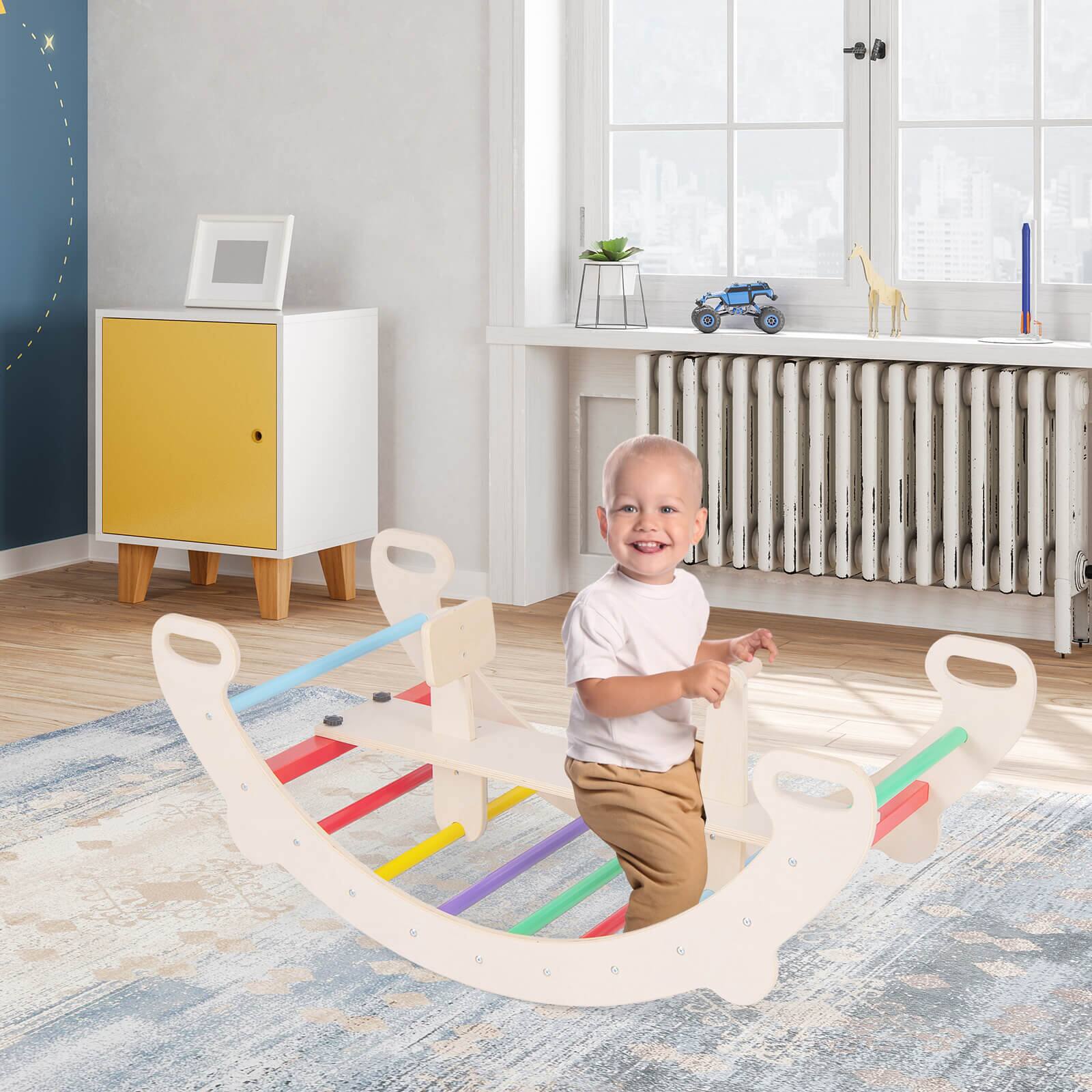 Alt View 1. Costway - Costway 4-in-1 Rocking Horse Climber w/ Arch Climber Crawling Tunnel for Boys & Girls - Multicolor.