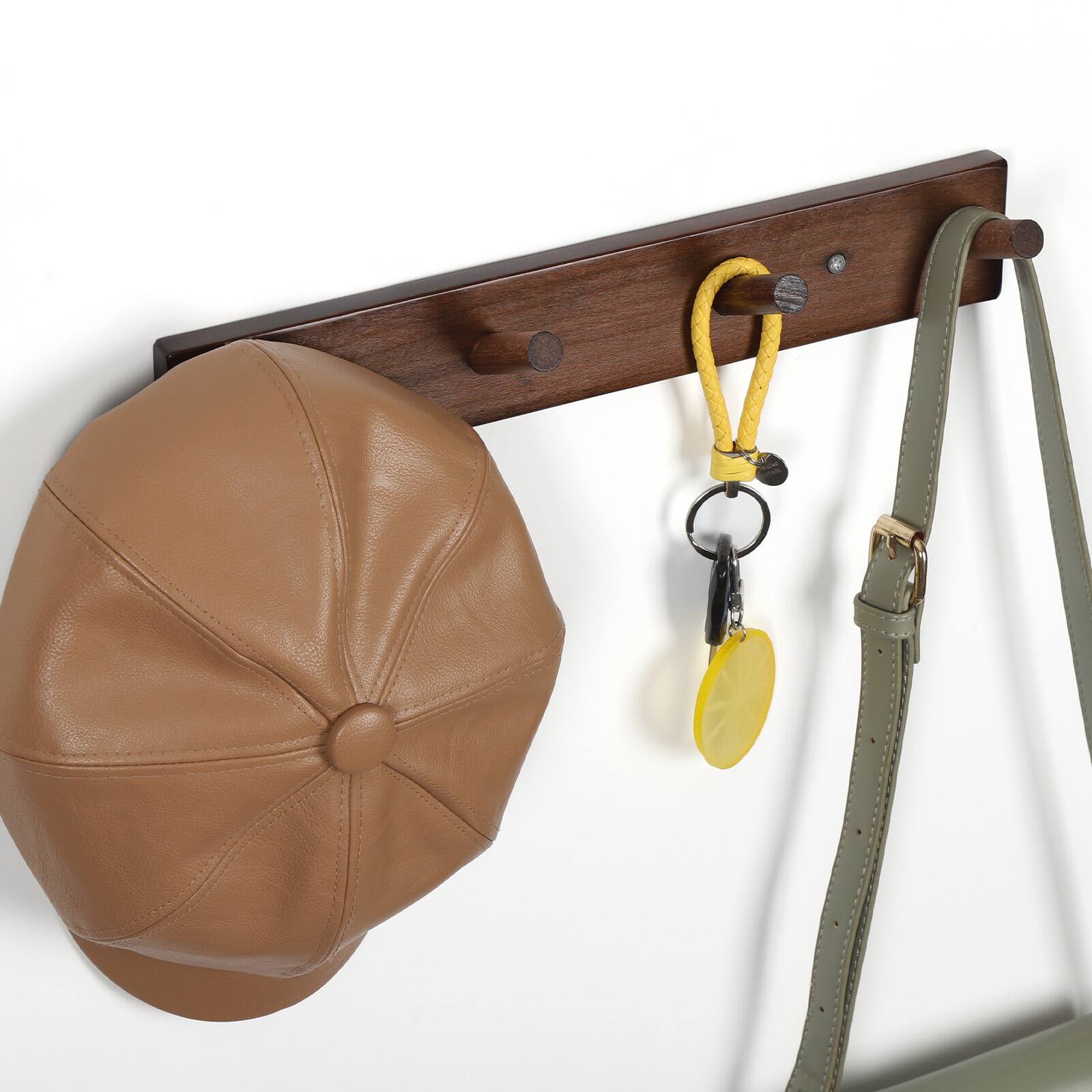 Back. Oumilen - 2 Pack Wood Coat Racks with 4 Hooks Each – Rustic Wall Mount for Hats, Bags, Umbrellas, Home Decor - Rustic Brown.