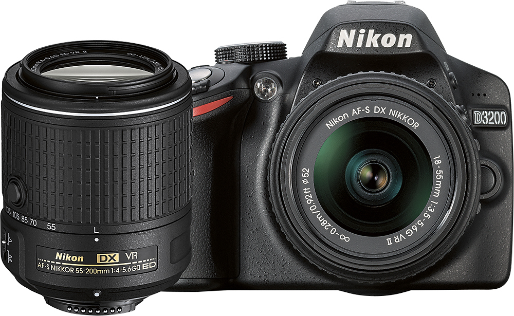 Omvendt Venture frekvens Nikon D3200 DSLR Camera with 18-55mm VR II and 55-200mm VR II Lenses Black  13493 - Best Buy