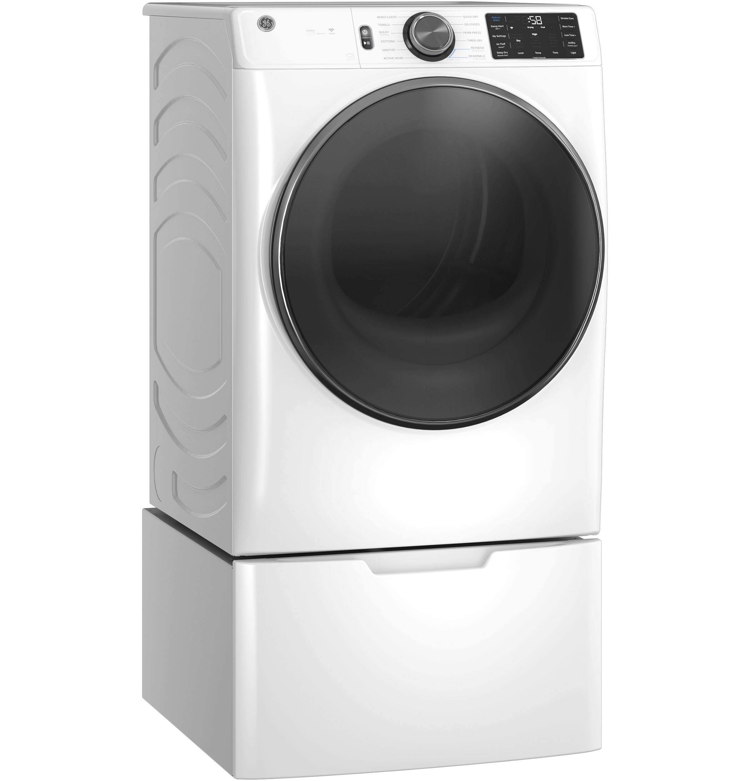 Alt View 3. GE - 7.8 Cu. Ft. Stackable Smart Electric Dryer with Steam - White.