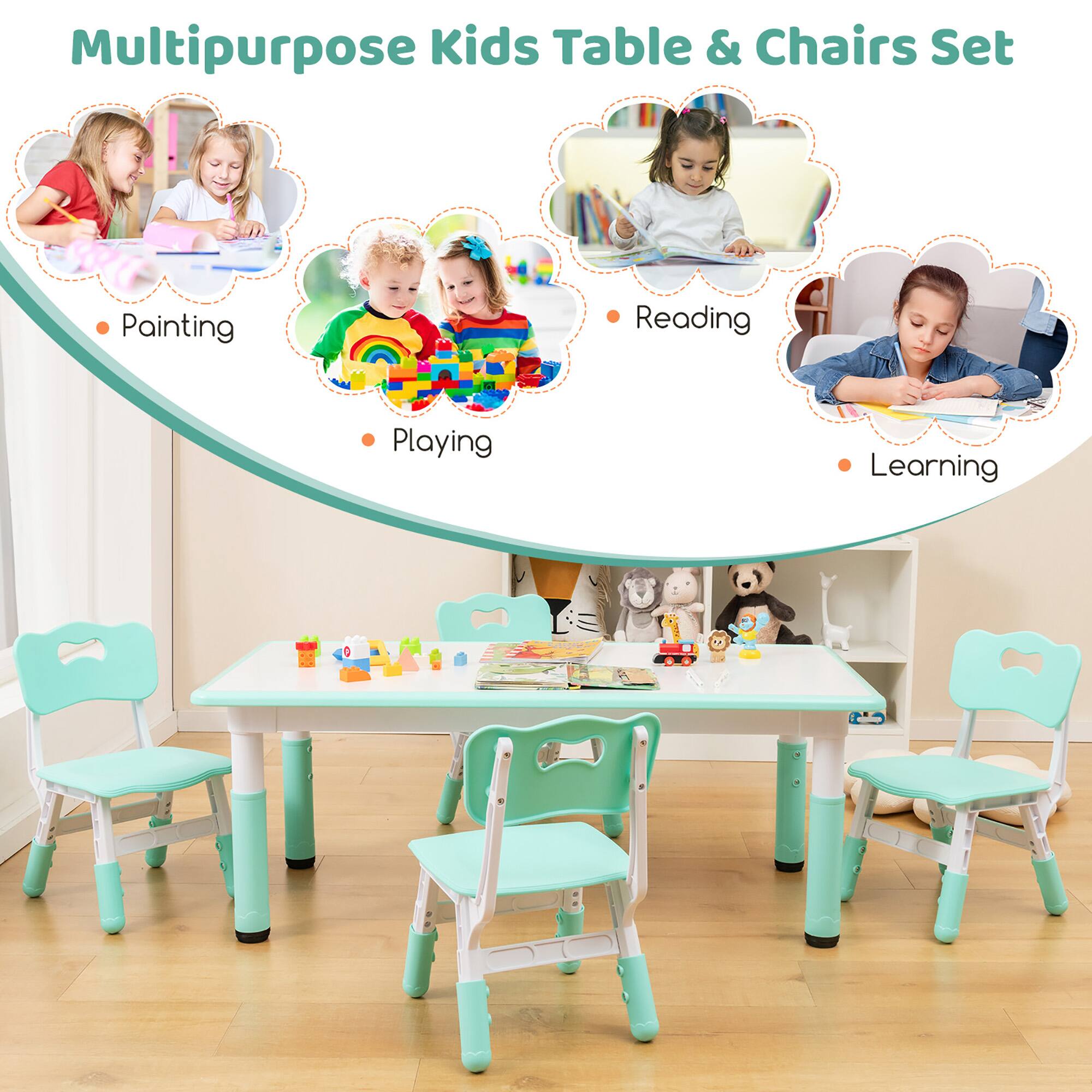 Multipurpose Kids Table & Chairs Set

- Painting
- Playing
- Reading
- Learning