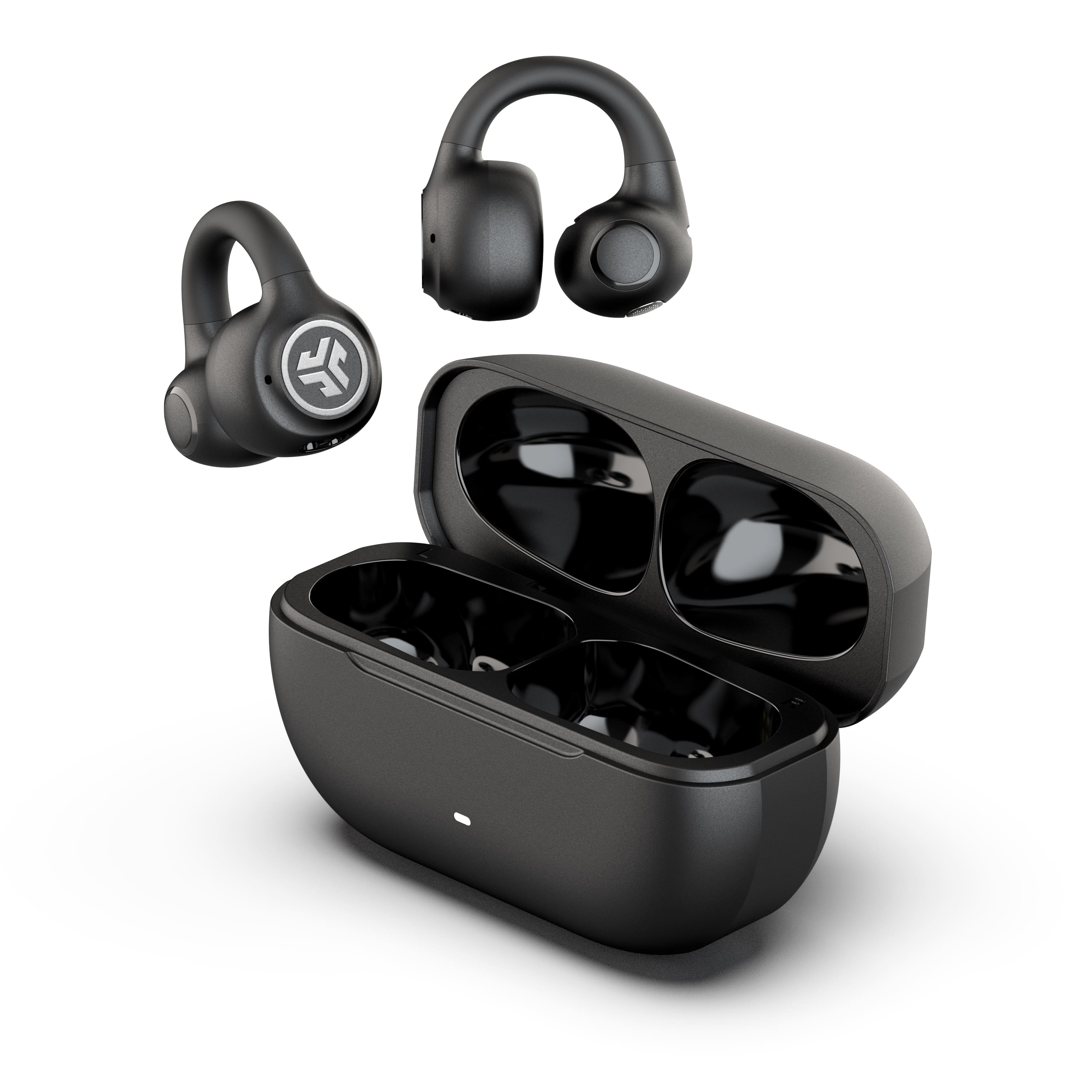Front. JLab - Flex Open-Clip True Wireless Earbuds - Black.