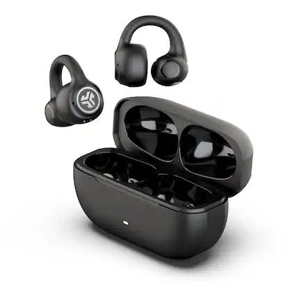 Front. JLab - Flex Open-Clip True Wireless Earbuds - Black.