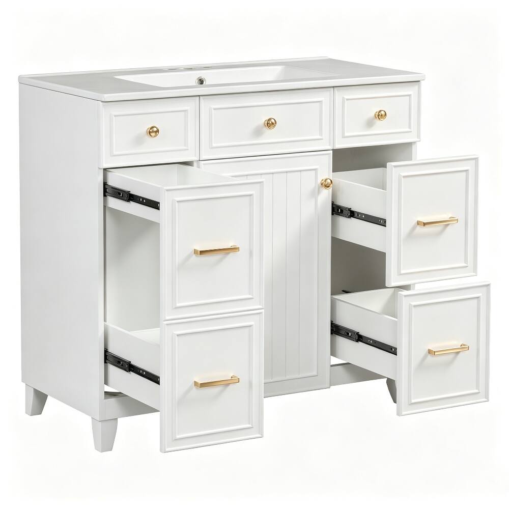 Alt View 9. Loheer - Loheer 36 inch white bathroom vanity with sink Solid Wood Freestanding - White.