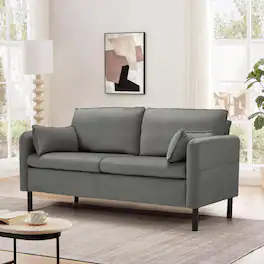 U-HOMY - Modern Loveseat Sofa with Storage Pockets and Cushions – Small Space 2-Seater Couch for Living Room - Gray