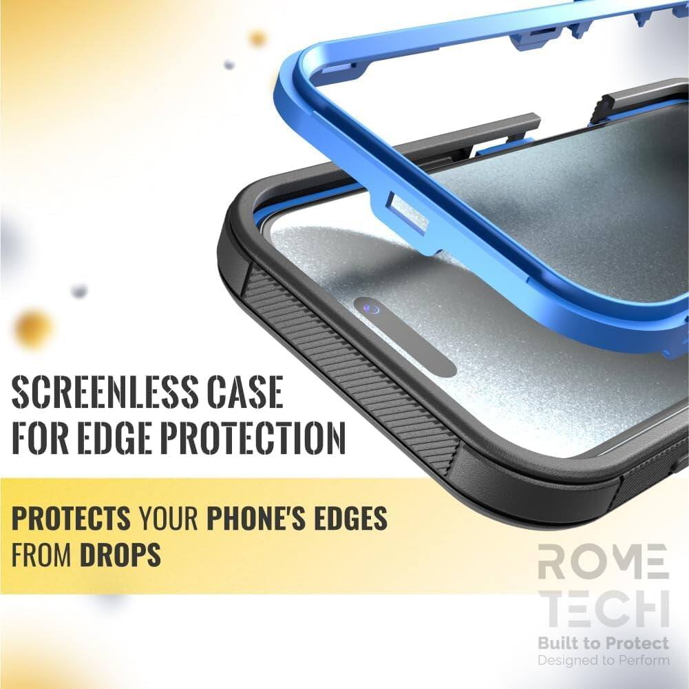 RomeTech Rome Tech Defender Case for iPhone 16 Pro + Glass Black & Blue ...
