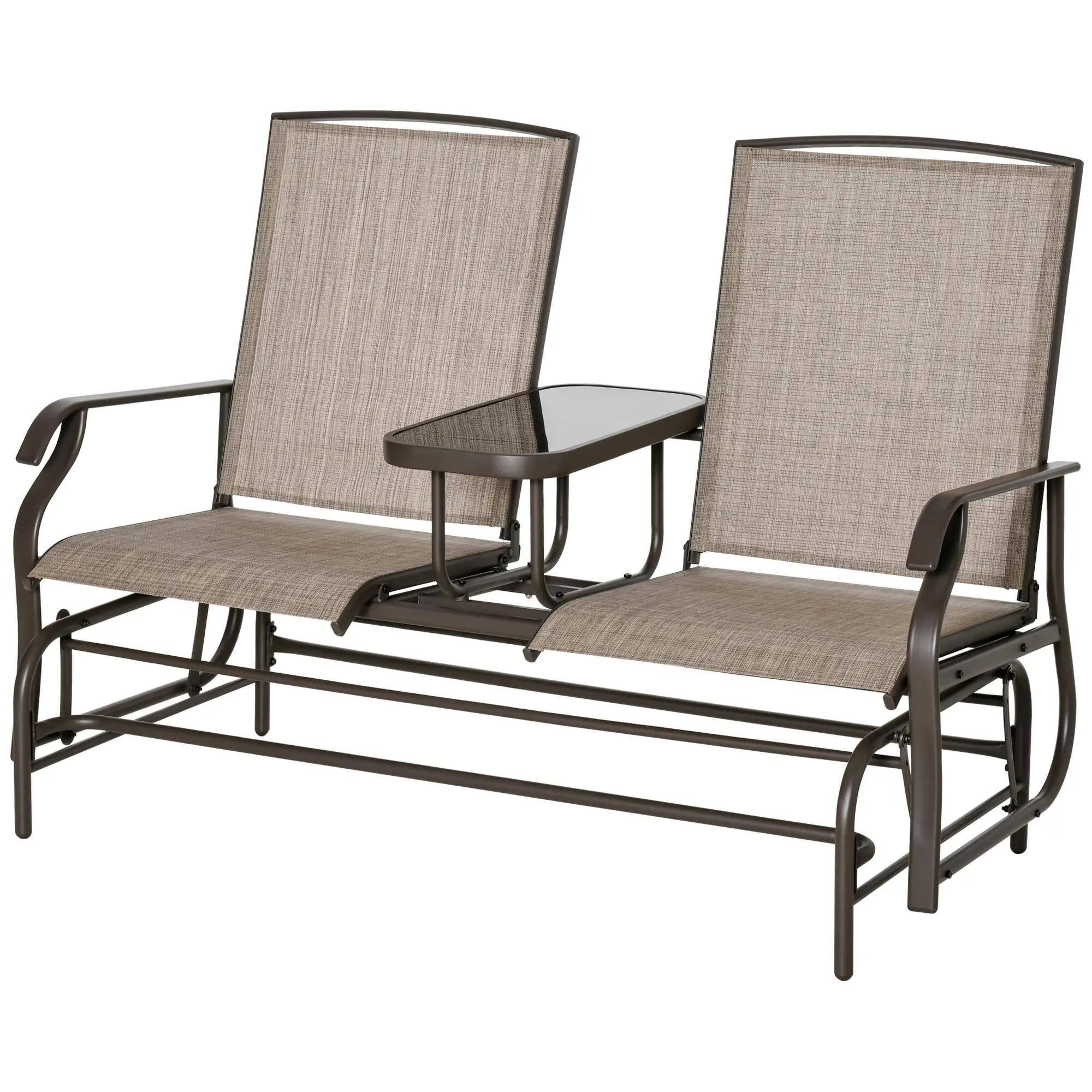 Angle. Resenkos - Resenkos Outdoor Glider Bench with Mesh Fabric, Metal Frame Loveseat with Armrests,Patio Furniture for Garden Porch,Sand - Sand.